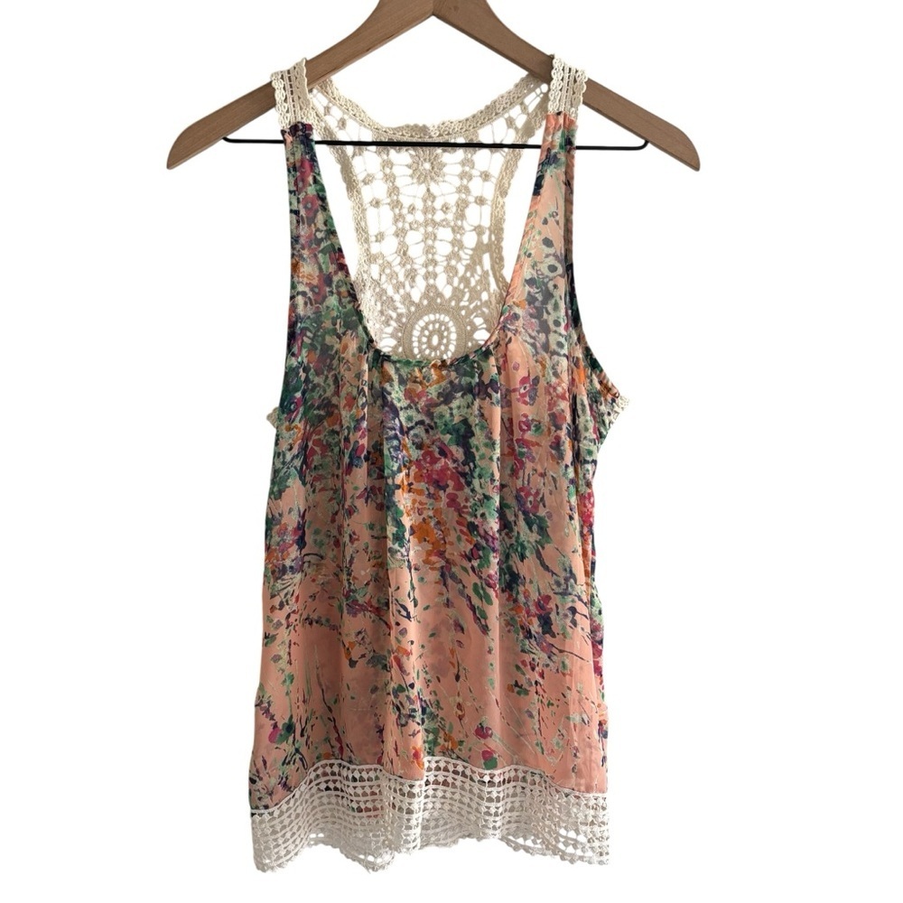 Collective Concepts Floral Sleeveless Tank Size Small Crochet Bohemian Summer